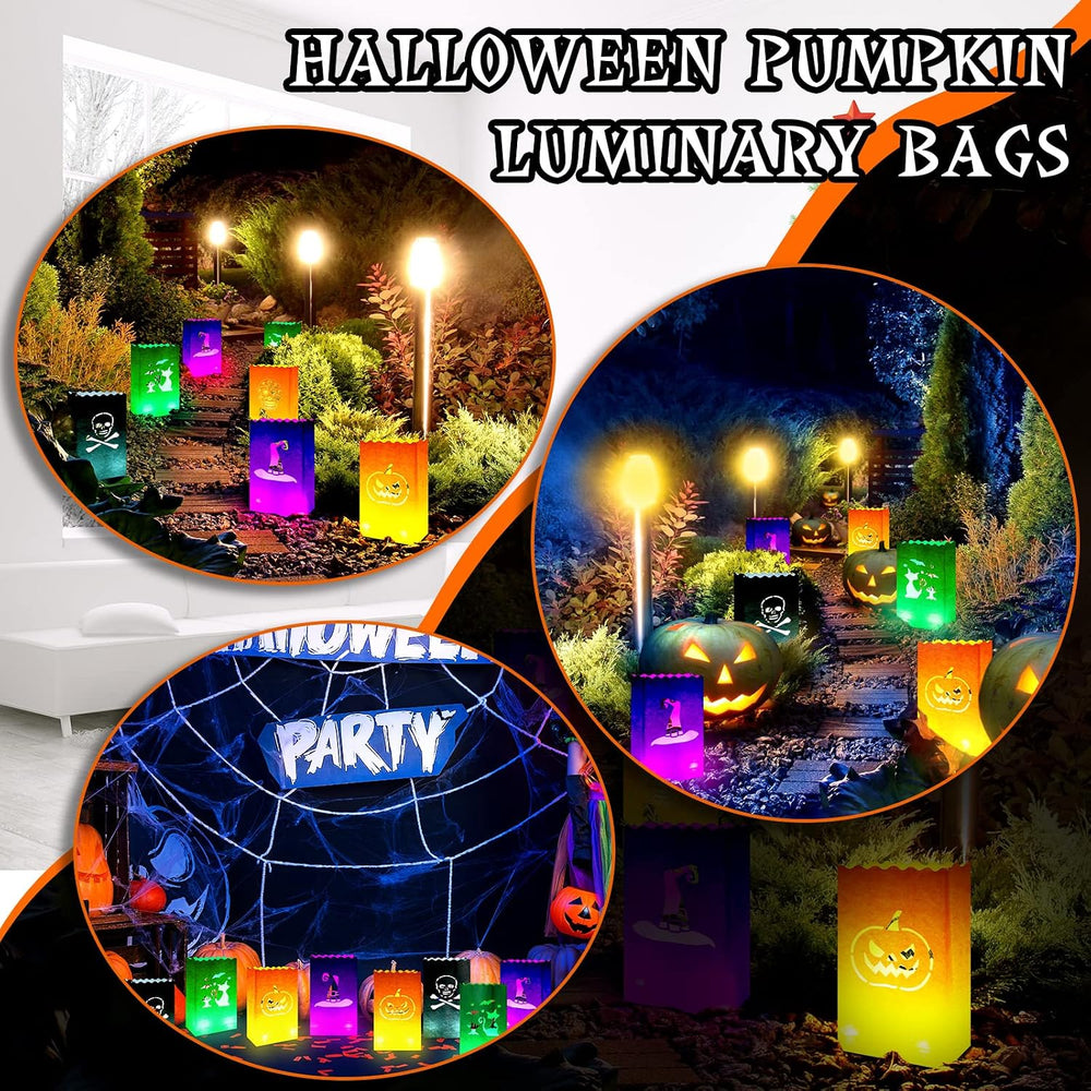 Meanplan 48 Pcs Halloween Luminary Bags with LED Light Candles Set, Novel