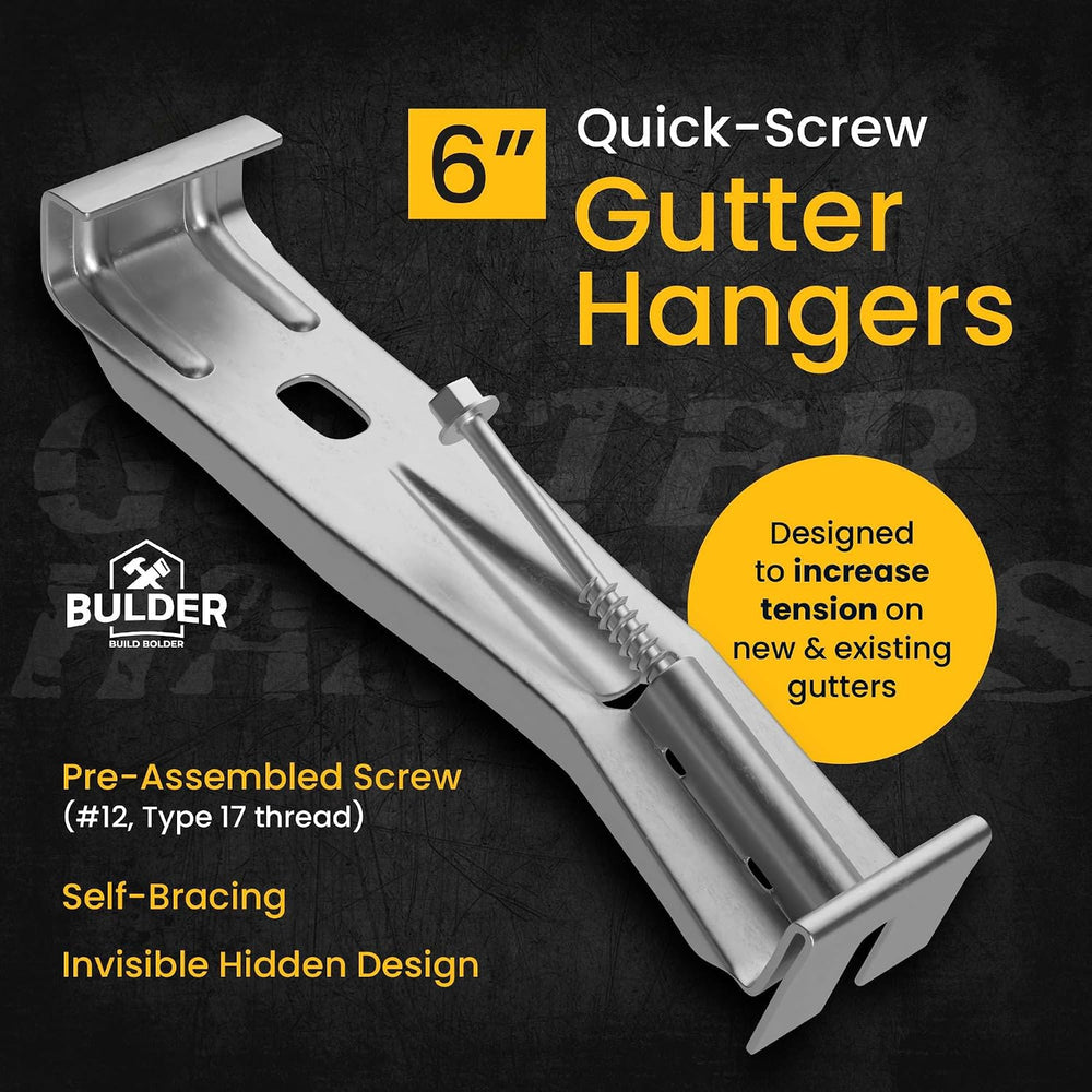 Quick-Screw 6" Gutter Hangers - Heavy Duty Hidden Gutter Brackets with P...