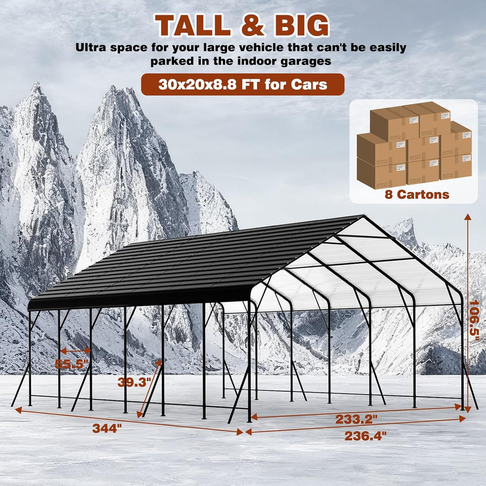 20x30 FT Heavy-Duty Metal Carport, Galvanized Steel Car Canopy with Reinforce...