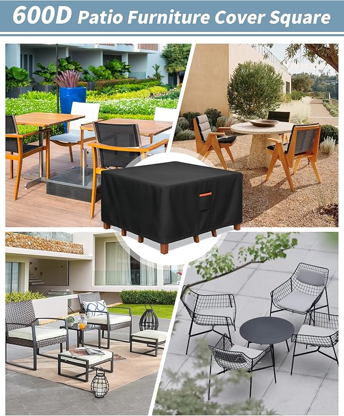 Outdoor Waterproof Furniture Cover, 86W x 86L x 28H inches Heavy Duty 600D