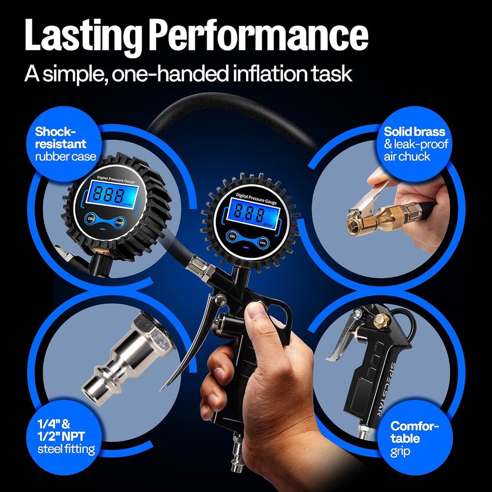 SPECSTAR 2 Pack Digital Tire Pressure Gauge with Inflator, Night Available