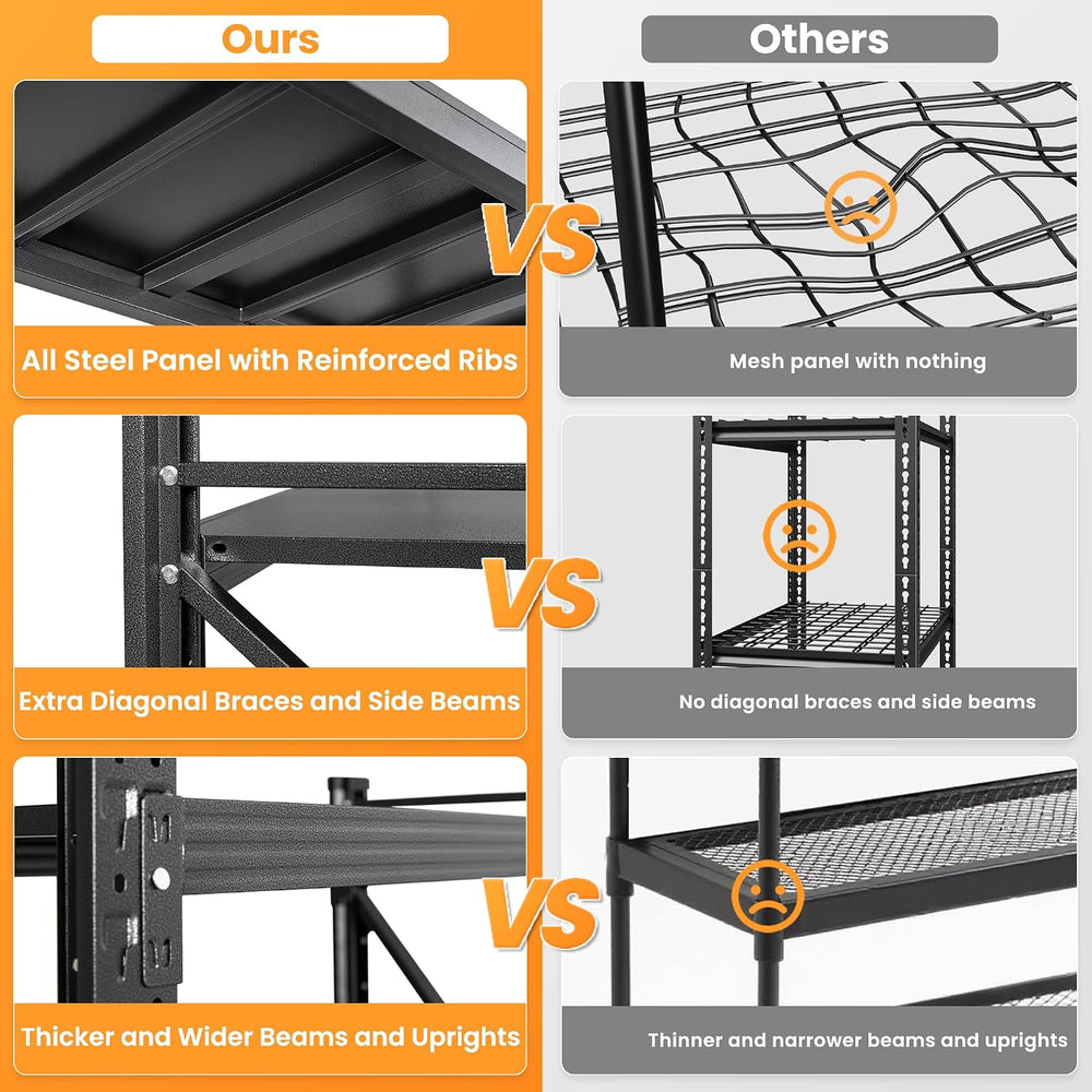 48" W Metal Storage Shelves Heavy Duty, 3000LBS Garage Shelving Units, 4...