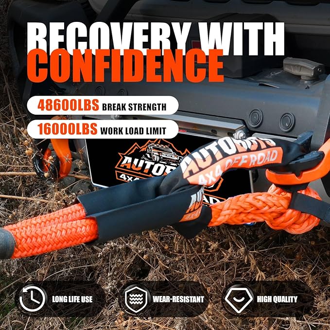 AUTOBOTS 1" x 20'Kinetic Recovery Rope，Heavy Duty Tow Rope Tow Strap