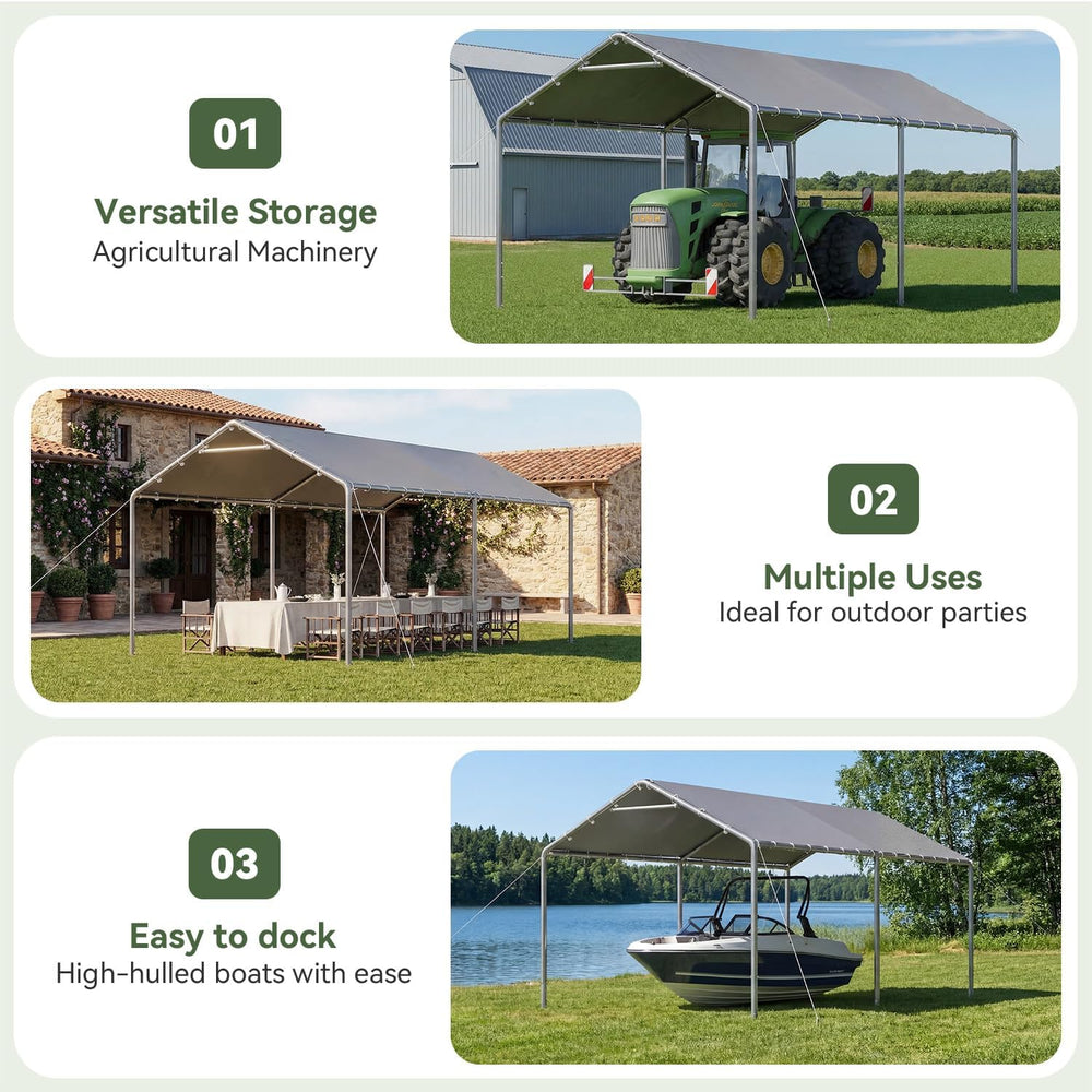 Aoxun 10x20 Carport Heavy Duty Carport Potable Car Canopy Garage, Gray