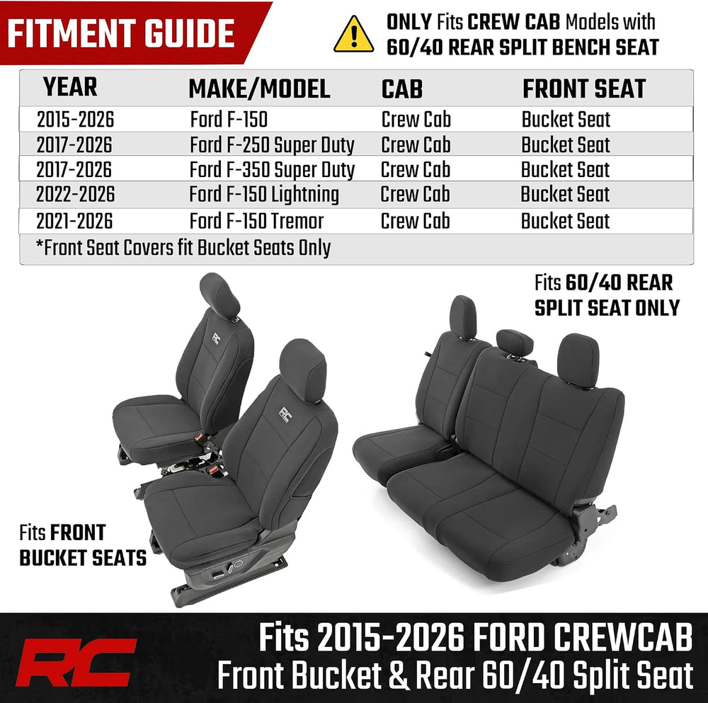 Rough Country Neoprene Front & Rear Seat Covers for Ford F-150, Lightning...