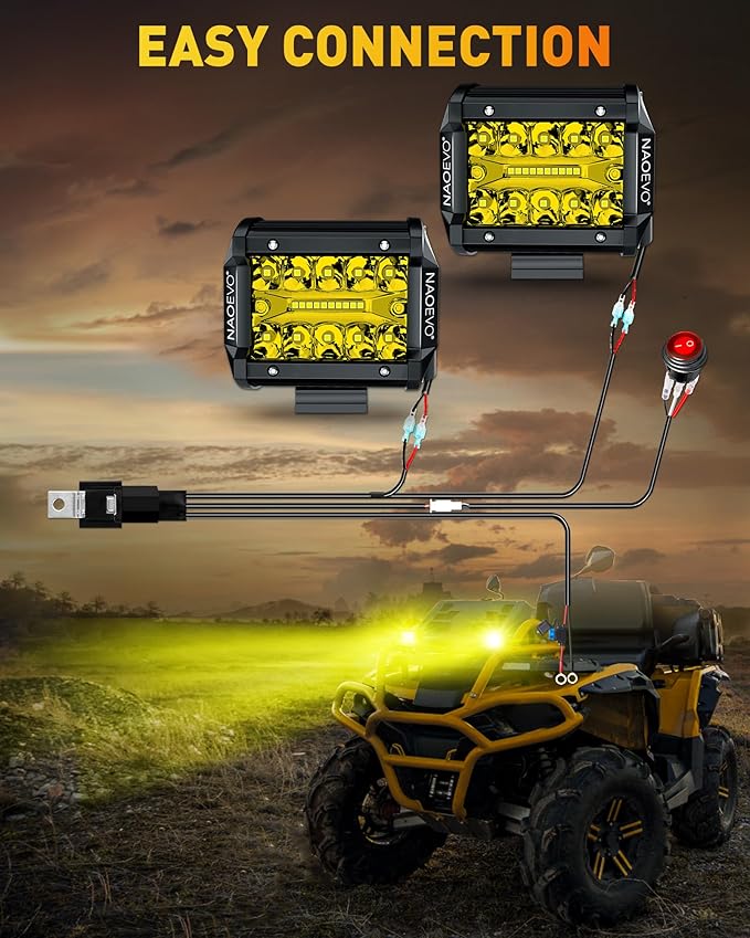 NAOEVO 4 Inch LED Pod Lights, Spot Flood Yellow LED Fog/Driving/Off Road Lights