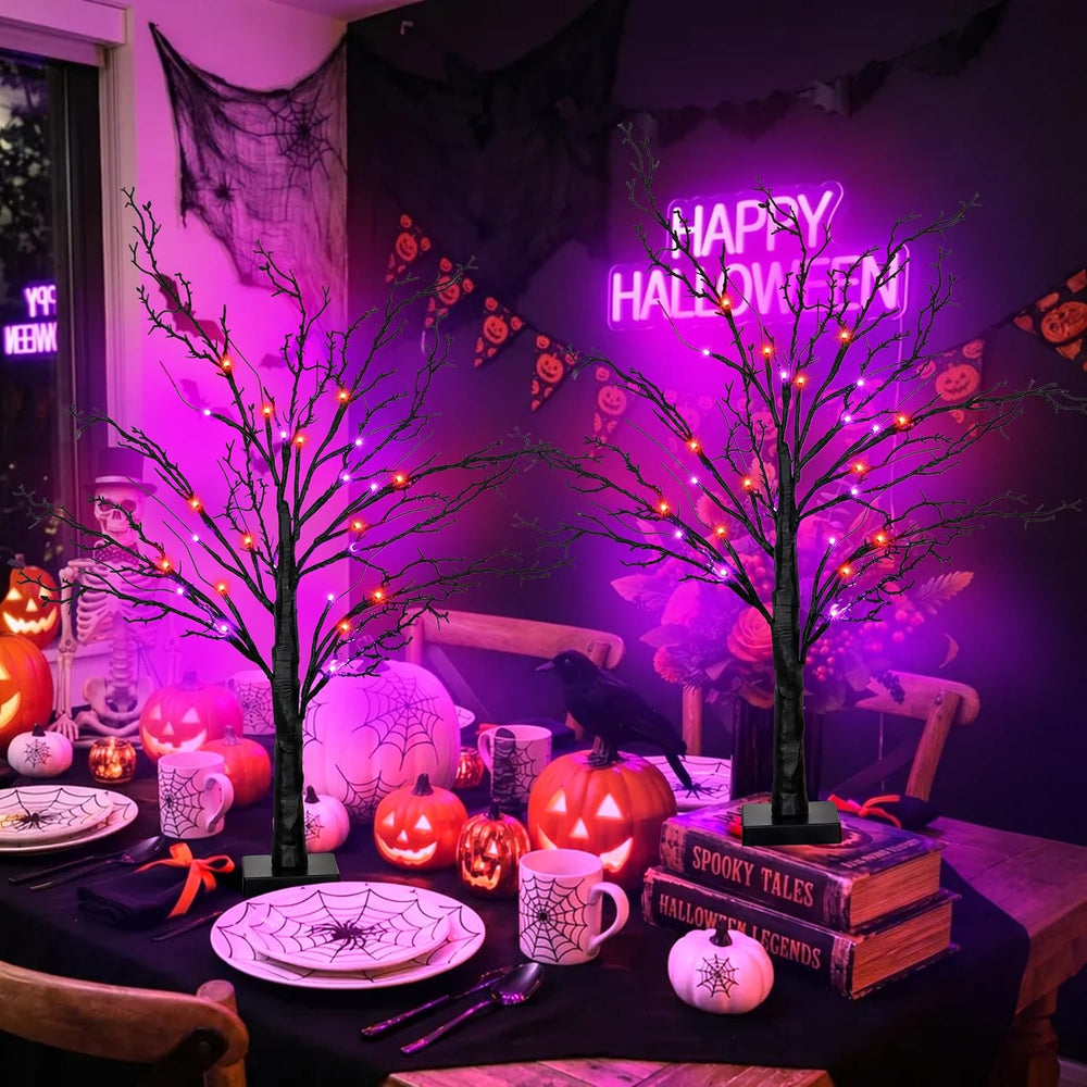 2 Pack 24 Inch Spooky Black Halloween Tree Decorations for Indoor Home Table,...