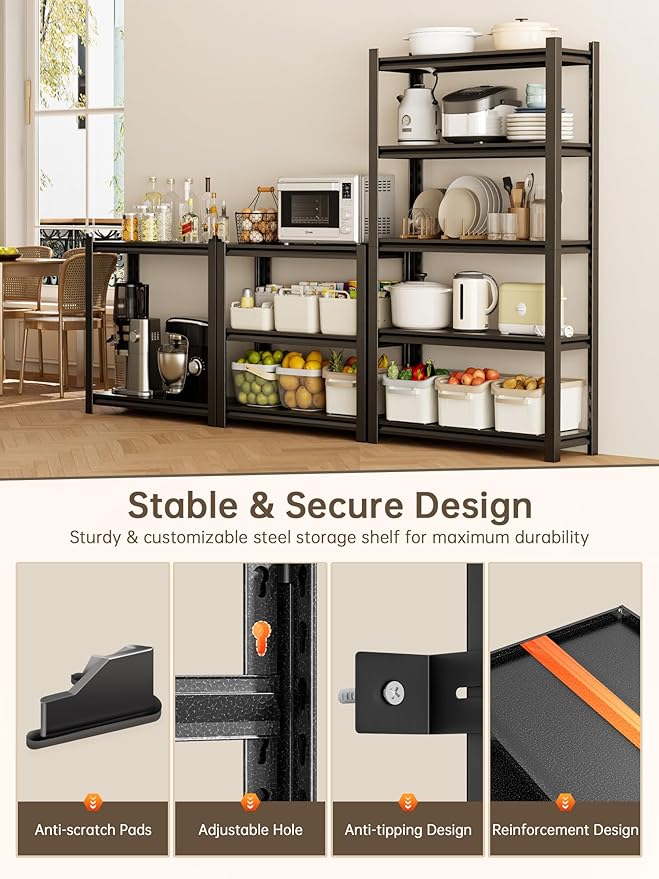 JHYKHG 72" W Storage Shelves, 5-Tier Heavy Duty Garage Shelving, Adjustable