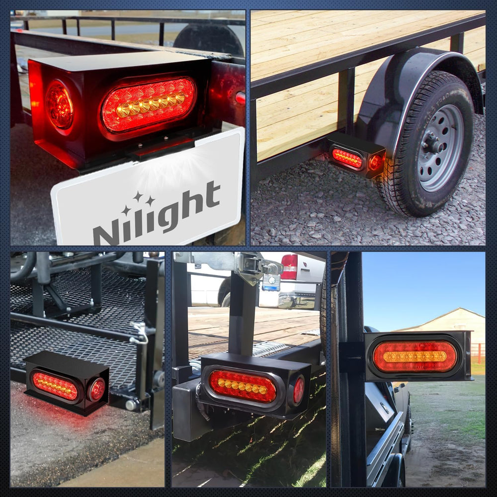 Nilight Steel Trailer Light Boxes Kit w/Oval Tailight Round Marker Lamp