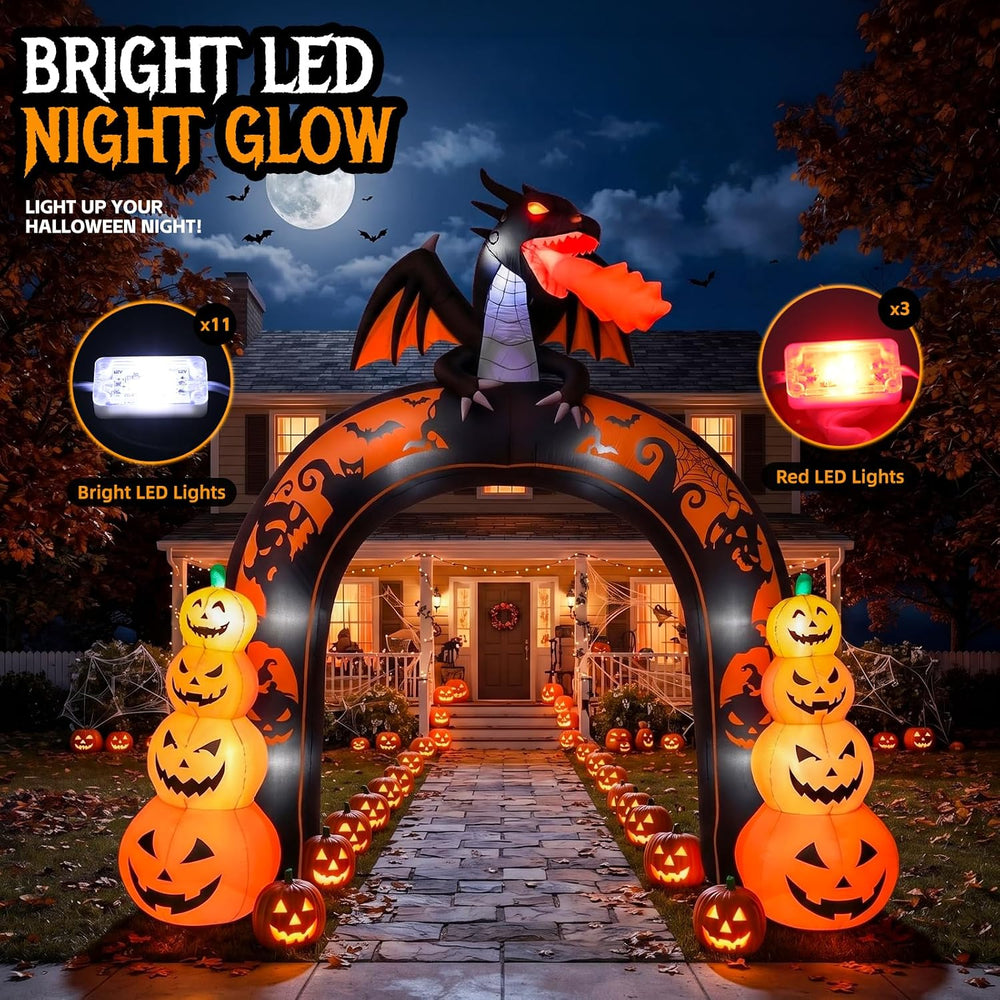 Max Fun 10 FT Tall Halloween Inflatables Dragon Pumpkin Archway Outdoor Decor...