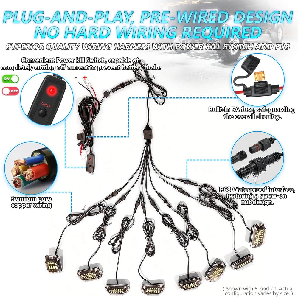 20Pods Full Angle All Pure White LED Rock Lights Full Kit Plug and Play &...