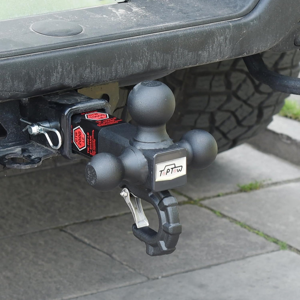 TOPTOW Trailer Hitch Tri-Ball Hitch with Hitch Balls & Beast Tow Hook Mat...