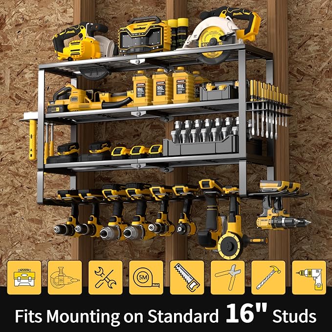 YYR Large Power Tool Organizer Wall Mount, Heavy Duty Metal Cordless Drill