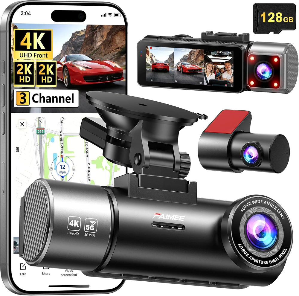 FAIMEE 4K Dash Cam Front and Rear, Night Vision, WDR, Free Card Included
