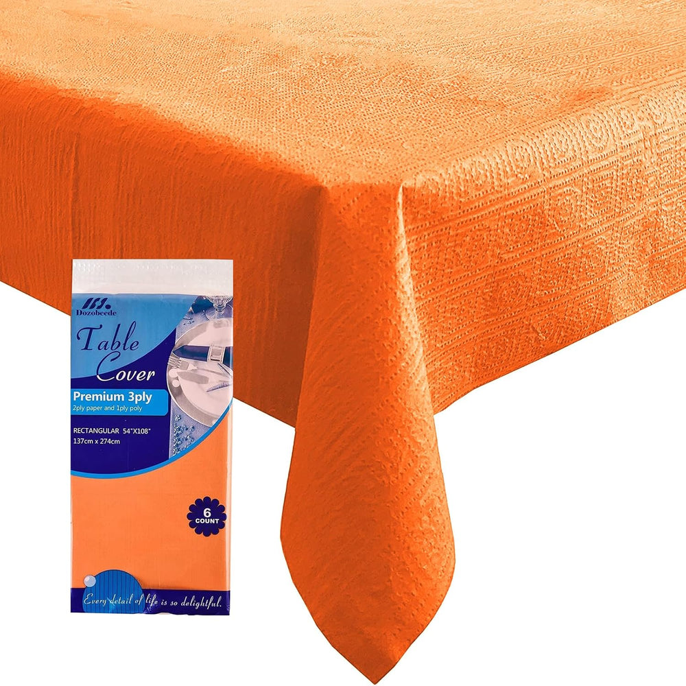[6 Pack] Orange Paper Tablecloth Disposable for Rectangle Tables, 54 X 108 In...