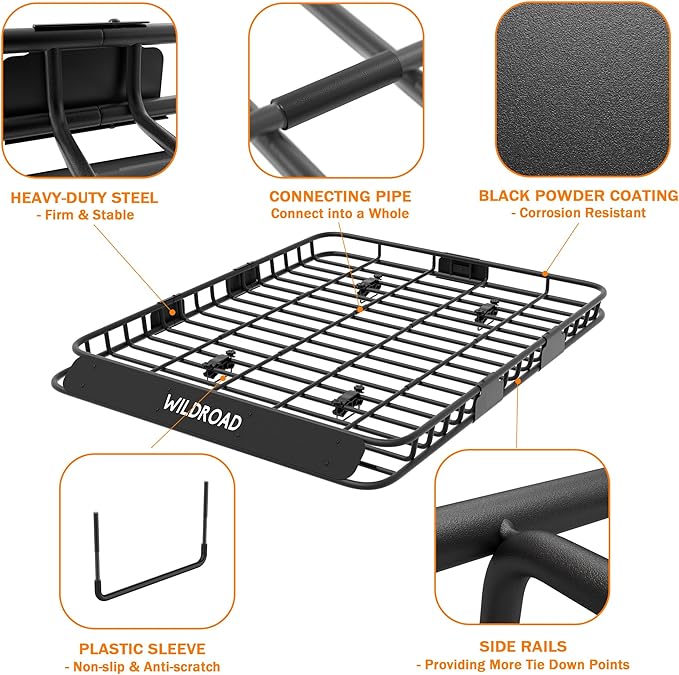 Wildroad Roof Rack Cargo Basket, Upgraded 4” Fence Wide Car Roof Basket