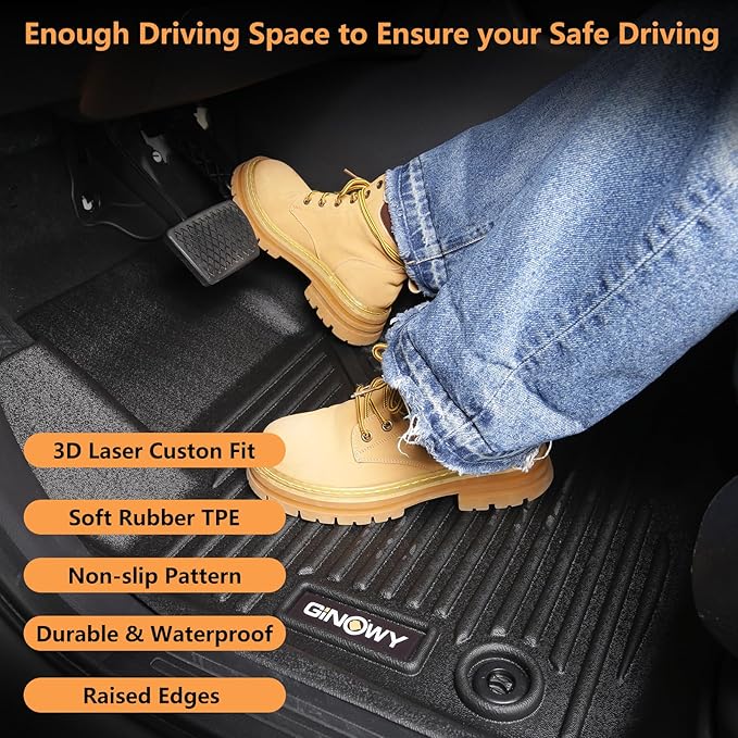 GINOWY-Floor Mats for Honda Ridgeline 2017-2023 2024 2025, TPE All Weather
