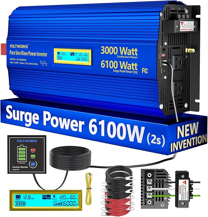 3000 Watt Pure Sine Wave Power Inverter 3000W 12V to 110V 120V AC, 6000W Surge