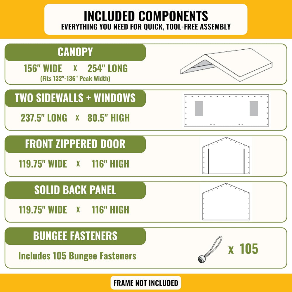 10x20 ft Carport Replacement Canopy Cover with Enclosure Kit - Heavy-Duty Wat...