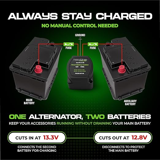 Dual Battery Isolator Kit 12V - 140 Amp Voltage Sensitive Relay