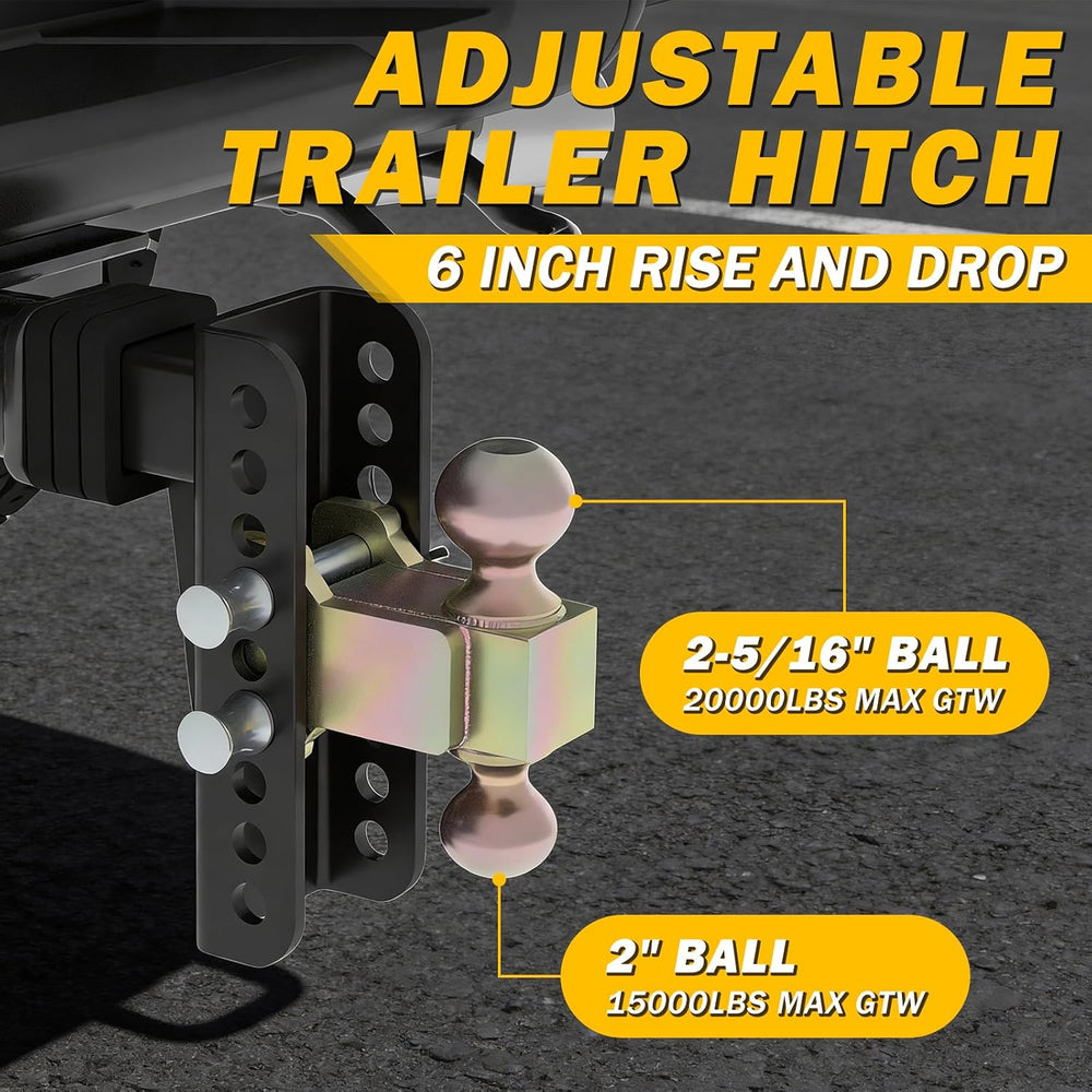 Adjustable Drawbar Trailer Hitch Fit for 2-Inch Receiver with 6" Drop/Ri...