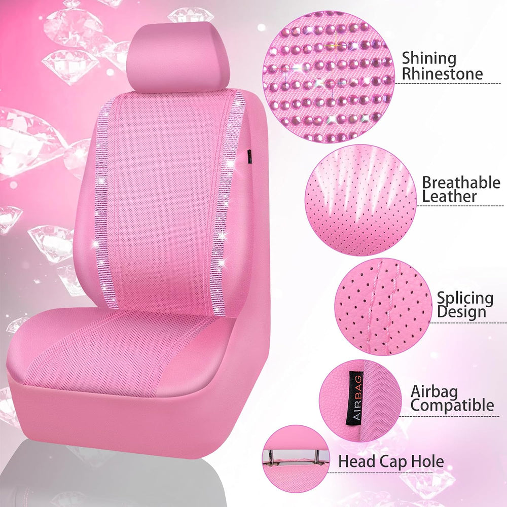 CAR PASS Bling Diamond Car Seat Covers Full Set, Shining Rhinestone Waterproo...