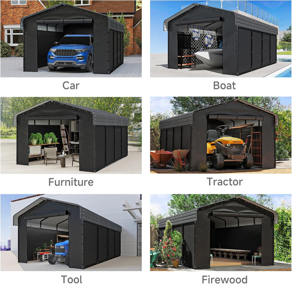 12x20FT Heavy Duty Metal Carport with Removable Sidewalls & Doors, Gray