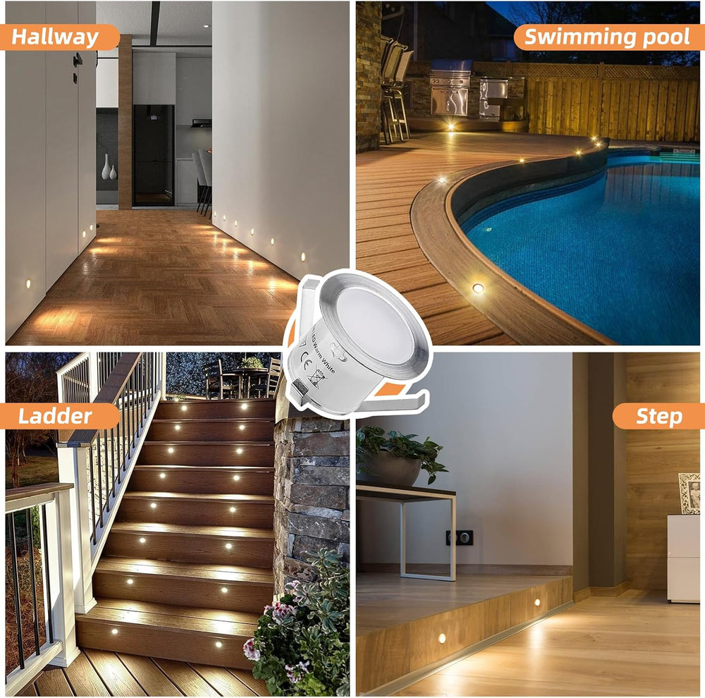 16 Pack Recessed LED Deck Light Kits with 12V Power Adapter, 32mm Warm White,...