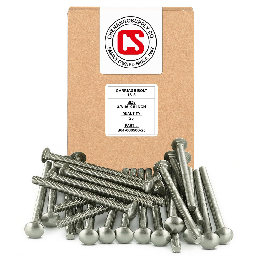 Chenango Supply 3/8-16 x 5 Stainless Carriage Bolts