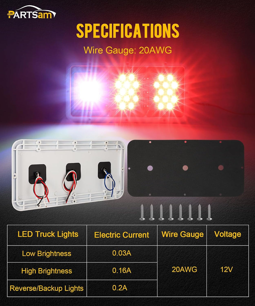 Partsam 2x LED Triple Tail Lights 45 LEDs, Rectangle Vertical or Horizontal M...