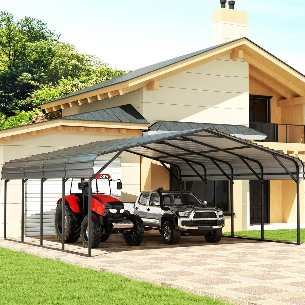 EBE 20' x 20' Metal Carport, Outdoor Heavy Duty Carports Canopy with ...