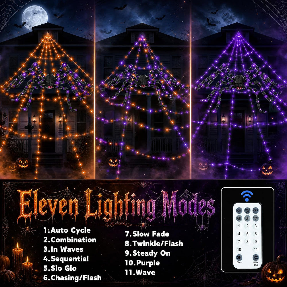 Halloween Decorations Outdoor Spider Web Lights - 550 LEDs Purple and Orange ...