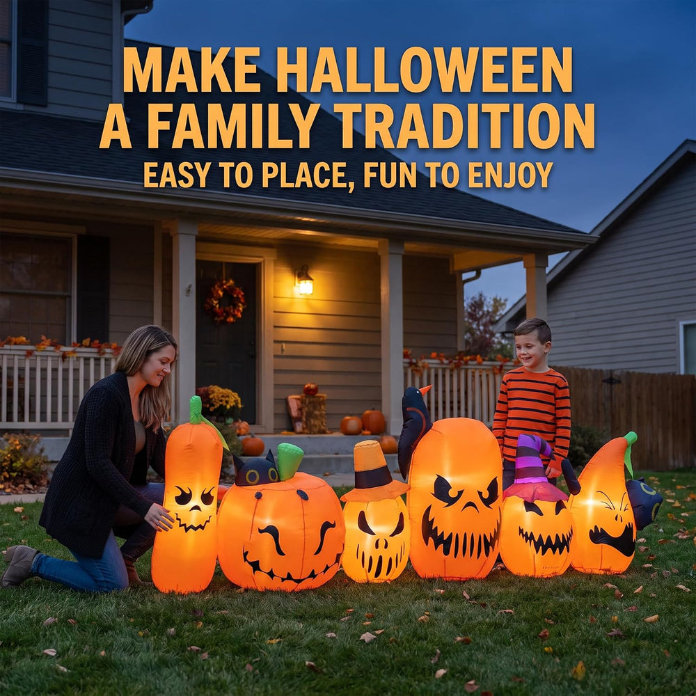 YU FENG 10FT Halloween Inflatable Pumpkin Decorations, Blow Up Pumpkin Family...
