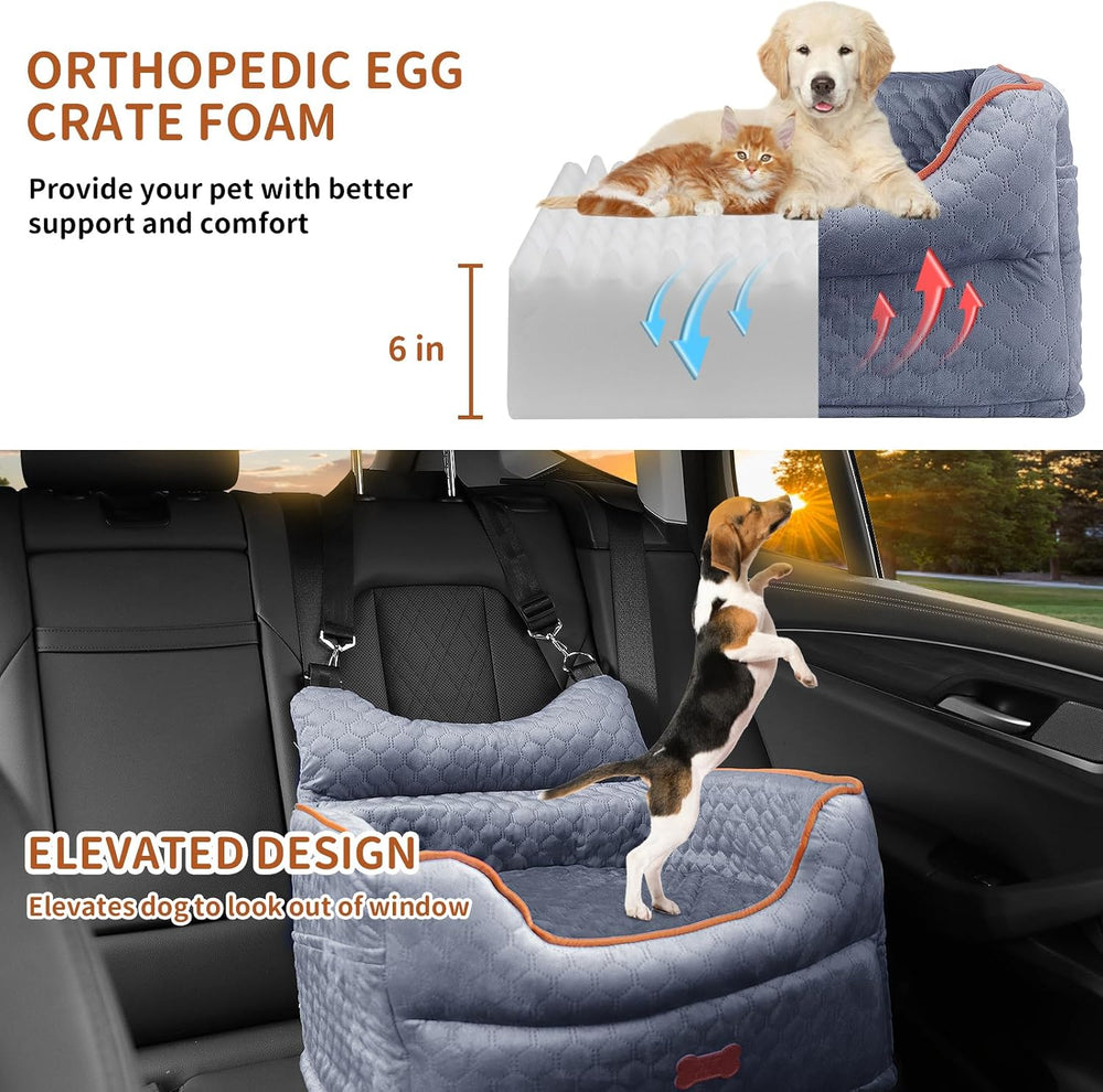 Dog Car Seat for Small Dogs Up to 25 lbs with 6-Inch Memory Foam Cushion