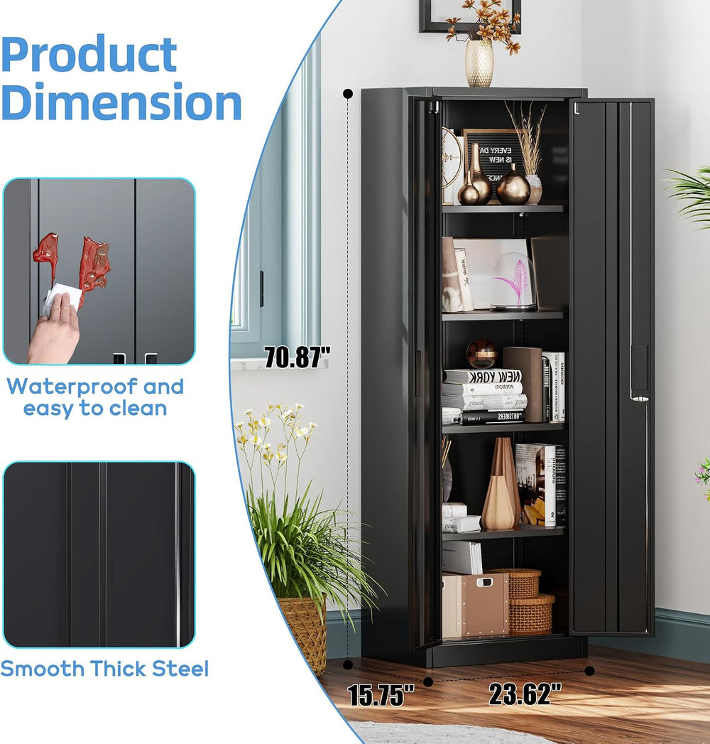 24"W Slim Metal Garage Storage Cabinet, Black