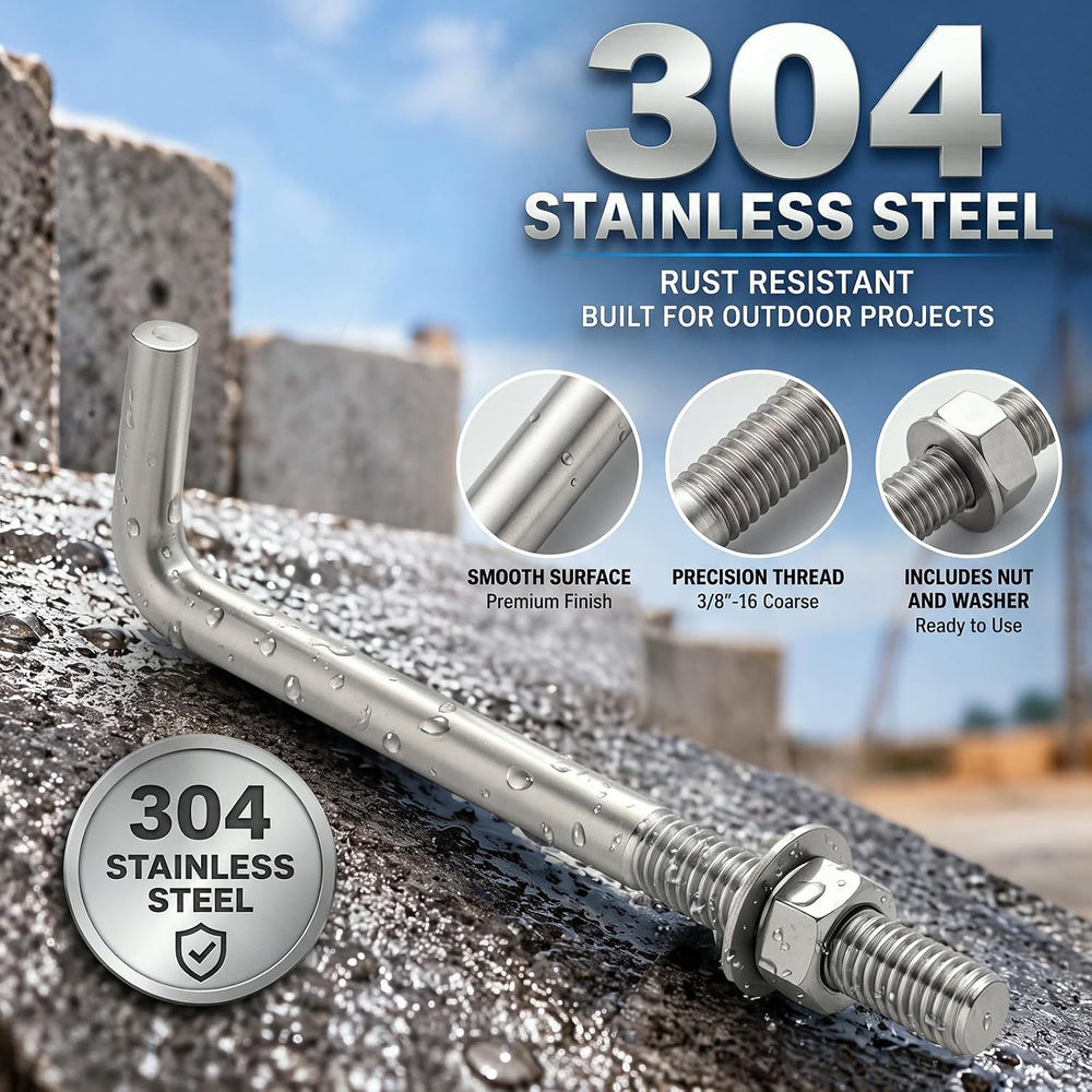 Yaocom 20 Pcs Anchor Bolts 3/8‑16 x 6'' 304 Stainless Steel