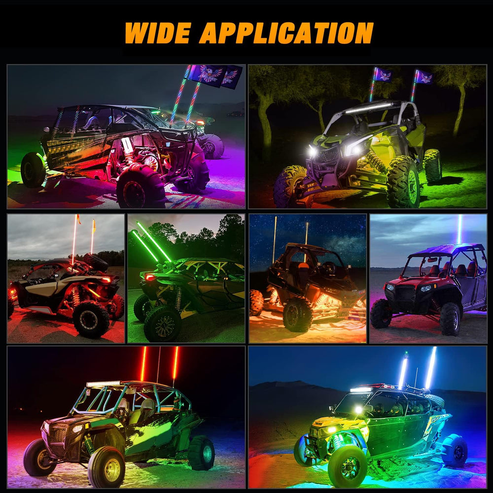 Nilight 2PCS 3FT RGB LED Whip Light and 4 PCS Rock Lights Combo Kit