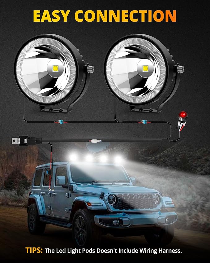 NAOEVO 4 Inch Round LED Pod Lights, 60W 6000LM LED Spot Off Road/Driving/Fog