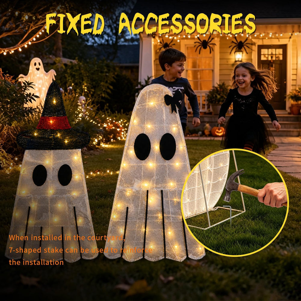 2 Pack 30Inch Halloween Decorations Outdoor Light Up Ghost Decor
