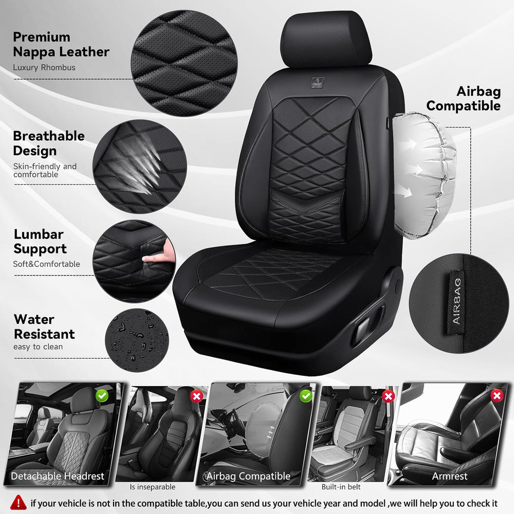 CAR PASS Luxury Nappa Leather Seat Covers Full Set, Water Resistant Faux Leat...