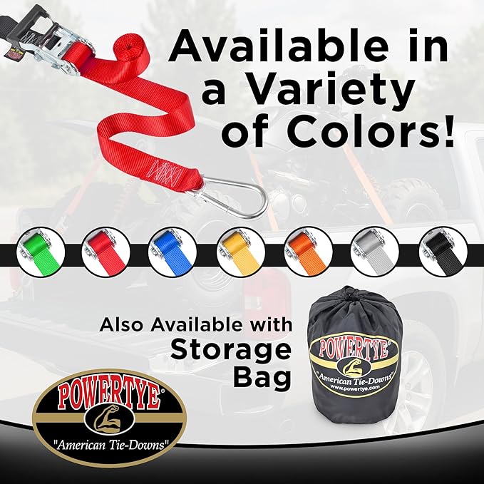 PowerTye - Made in USA - Heavy Duty Ratchet Tie Down Straps
