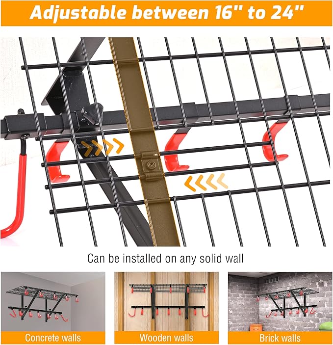 PLKOW Garage Wall Shelving 4-Pack Includes Bike Hooks, Sturdy Adjustable Garage