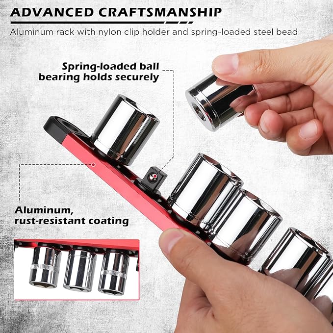 18-Piece Magnetic Socket Holder Organizer Set, Heavy Duty 1/2, 1/4-Inch Socket