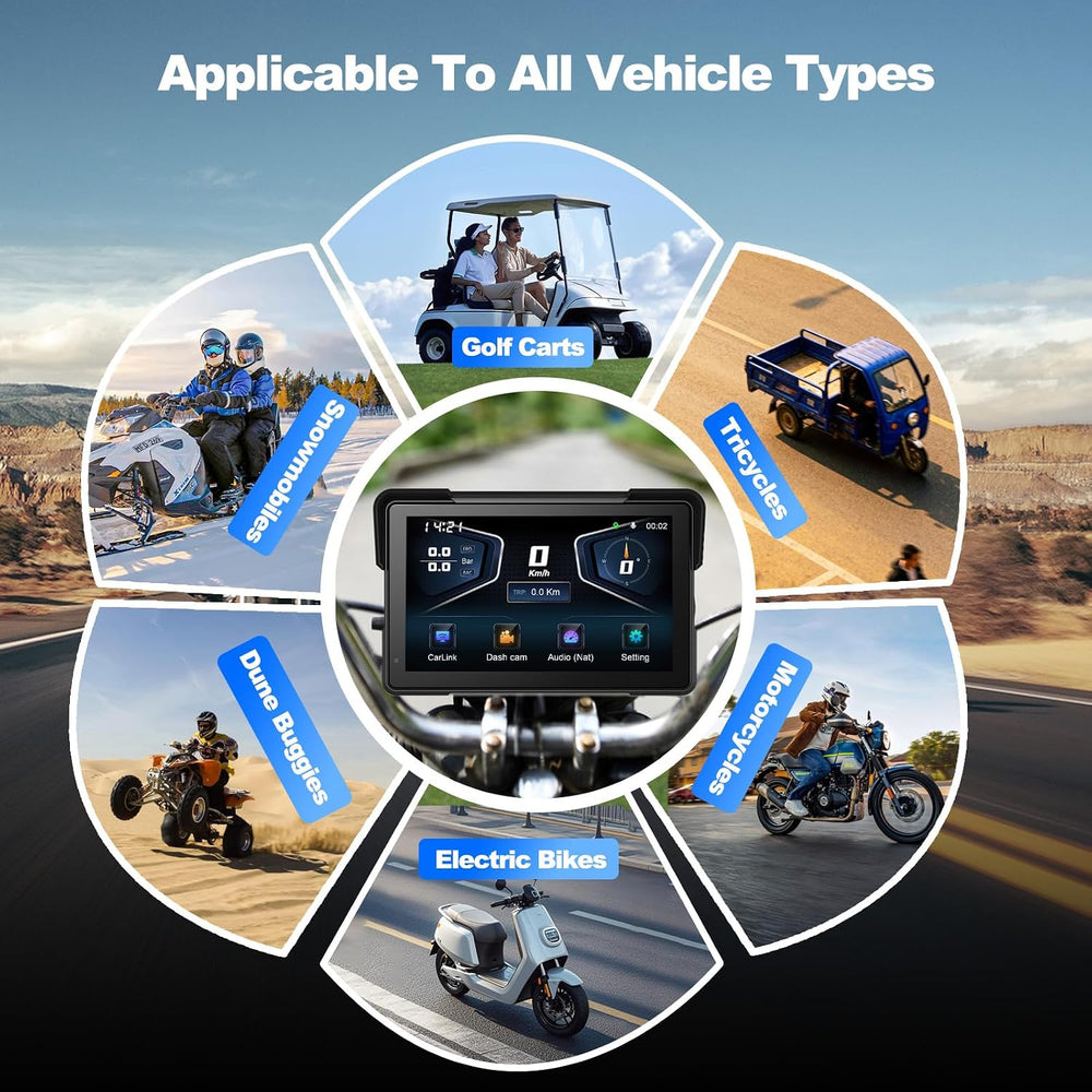 7" Waterproof Motorcycle GPS Navigation, CarPlay & Android Auto