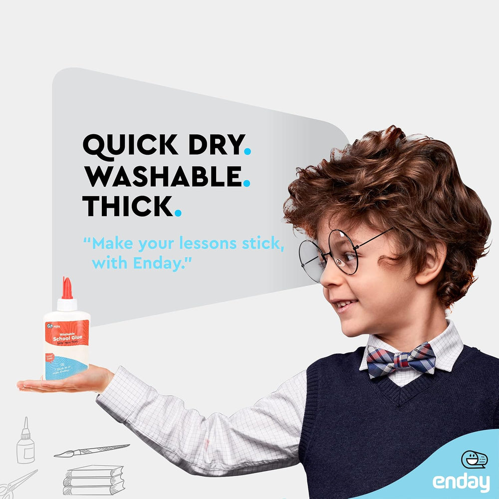 Enday Washable Liquid School Glue, White, 4 oz Bottles, Non-Toxic, 24-Pack