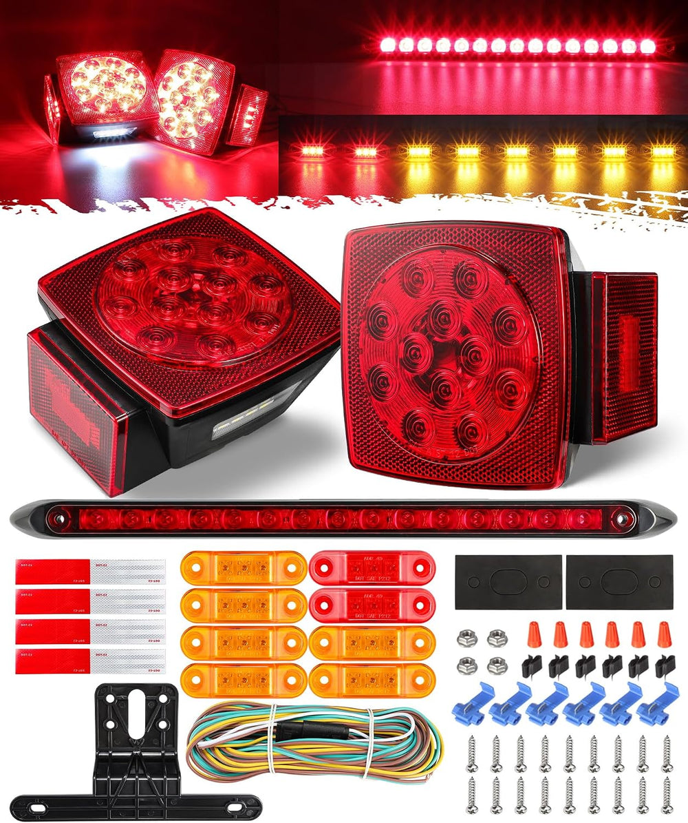 Partsam Submersible LED Trailer Tail Light Kit, Square Trailer Lights+Light B...