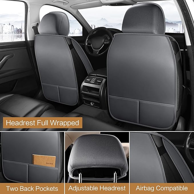 Pariitadin Leather Car Seat Covers Full Set, Waterproof Breathable Faux Leather