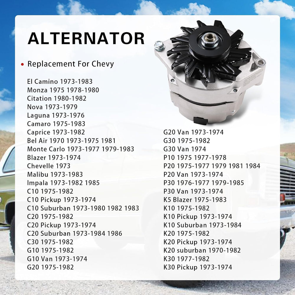 Alternator High Output 105Amp 1-Wire 10SI Self-Exciting Replacement For SBC B...