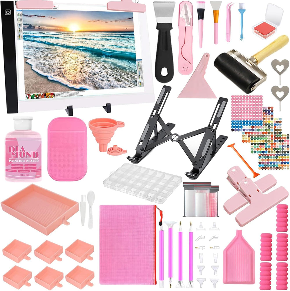 XEUZK All-Inclusive Diamond Art Accessories Kit with A4 Diamond Painting Ligh...