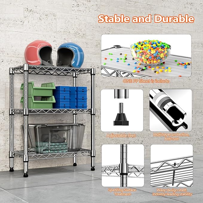 750 lbs 3 Tier Shelf Metal Storage Shelves Wire Rack Closet Organizers